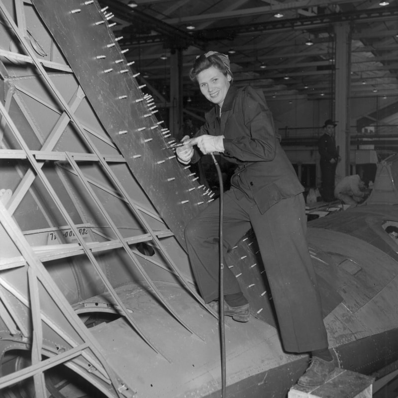 Factory worker on the Canadian Vickers Canso production line